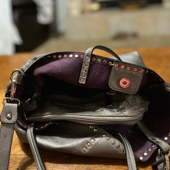 LJ Rose Bronze Colored Oversized Purse with Bronze Studding - Picture 7 of 9